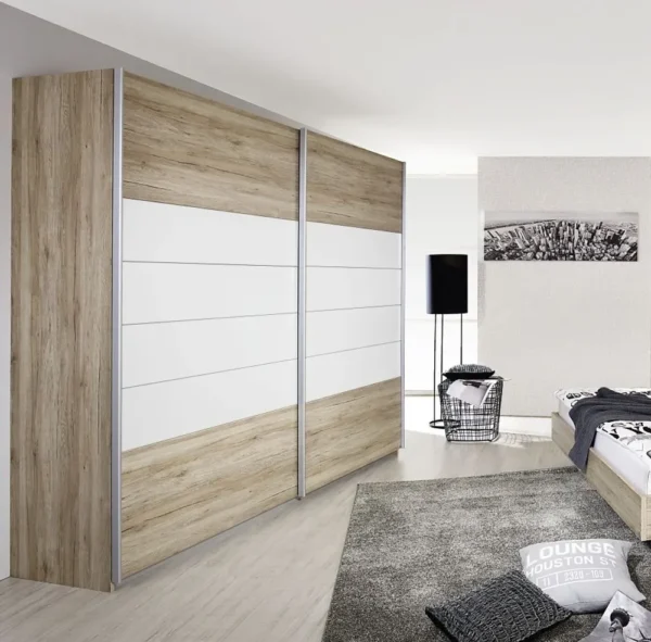 Rauch Barcelona 2 Door Sliding Wardrobe in Oak and White - W 226cm