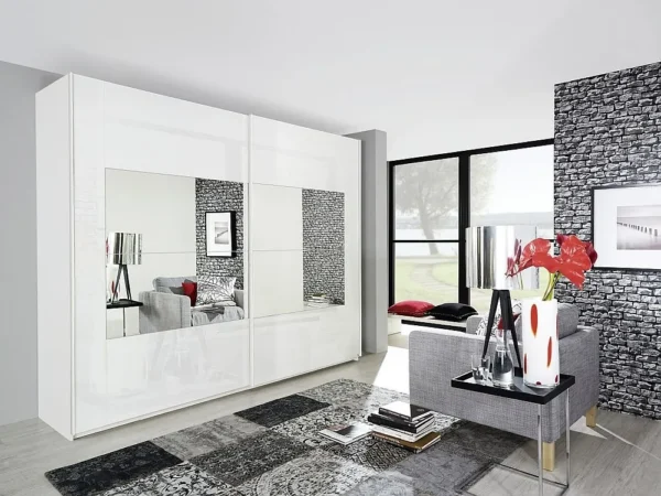 Rauch Miramar 2 Door Mirror Sliding Wardrobe in White - W 271cm