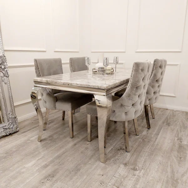 Louis Chrome Pandora Marble Dining Table And Chelsea Dining Chair Set - Image 2