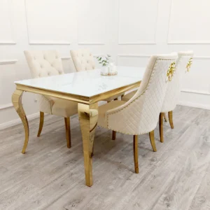 Louis Gold Pandora Marble Dining Table And Kensington Dining Chairs Set
