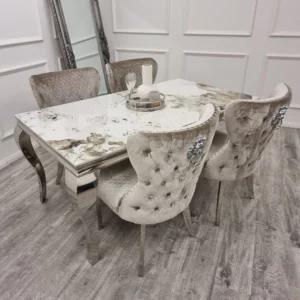 Louis Chrome Pandora Marble Dining Table And Chelsea Dining Chair Set