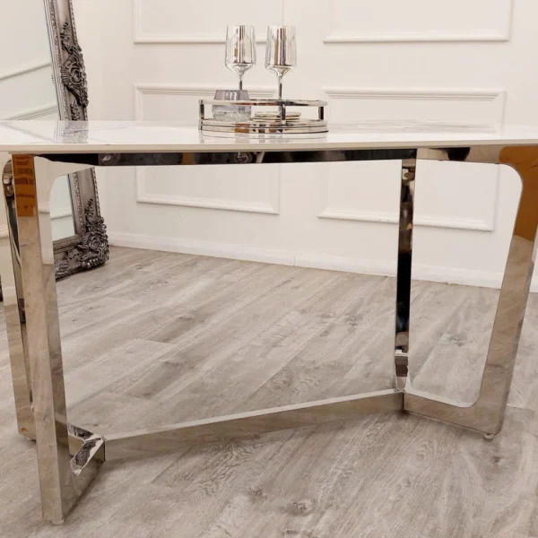 Lucien 1.6 Chrome Dining Table with Polar White Sintered Stone Top And 4 Chairs - Image 3