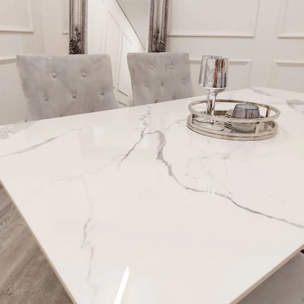 Lucien 1.6 Chrome Dining Table with Polar White Sintered Stone Top And 4 Chairs - Image 2