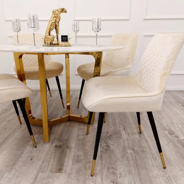 Lucien Gold 1.2 Round Dining Table with Sintered Stone Top With 4 Chairs - Image 2