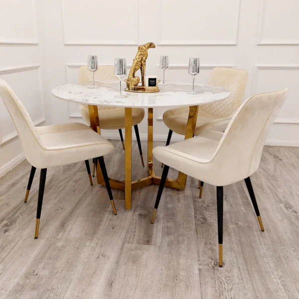 Lucien Gold 1.2 Round Dining Table with Sintered Stone Top With 4 Chairs