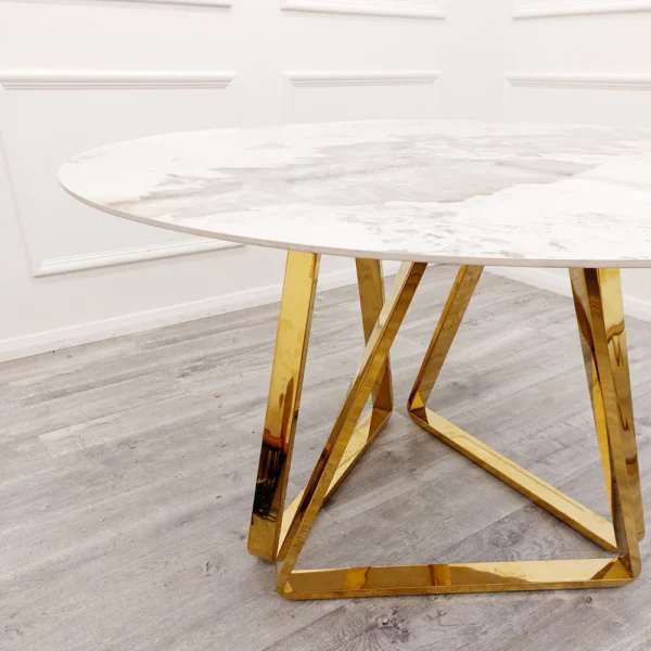 Lucien Gold 1.2 Round Dining Table with Sintered Stone Top With 4 Chairs - Image 3