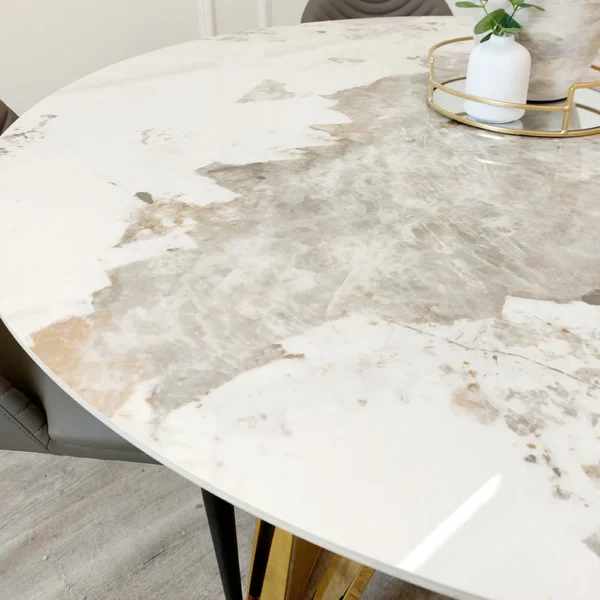 Nero Gold 1.3 Round Dining Table with Sintered Stone Top And 4 Chairs - Image 2