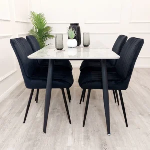 Titus 1.4 Black Dining Table with Sintered Stone Top And Dido Velvet Dining Chair Set