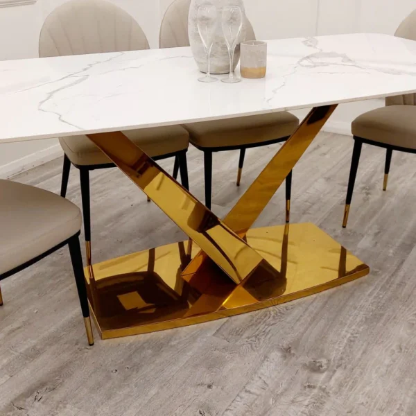 Valeo Gold 1.8 Dining Table with Polar White Sintered Stone Top With 4 Chairs - Image 2