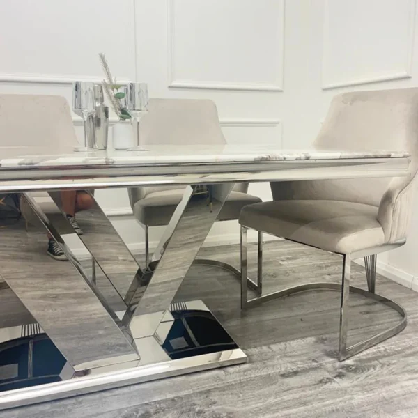 Venice Light Grey Marble Dining Table - Image 3