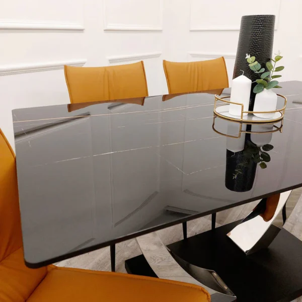 Venus 1.6 Chrome Dining Table with Black Sintered Stone Top With 4 Chairs - Image 2