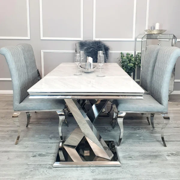 Xavia 1.8 White Marble Dining Table With 4 Chairs
