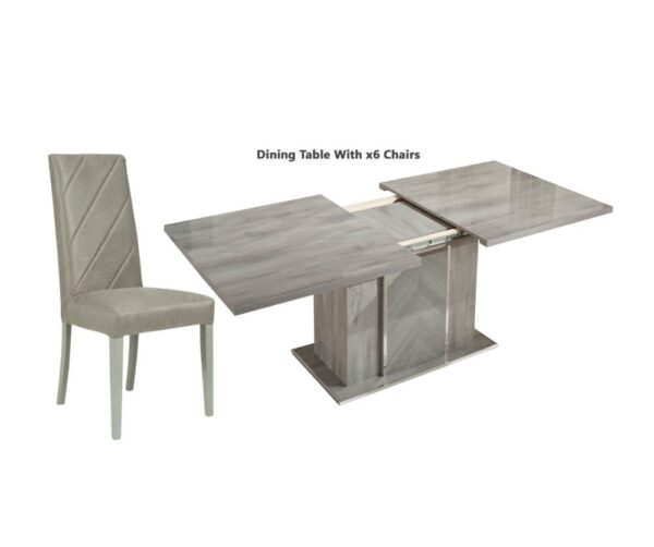 H2O Design Alexa Light Grey Italian Extending Dining Set with 6 Upholstered Chairs