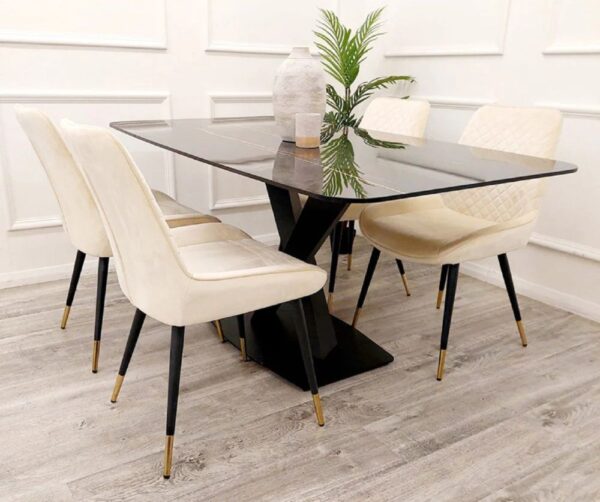 Furnish 365 Apollo Black Sintered Stone and Black Dining Table