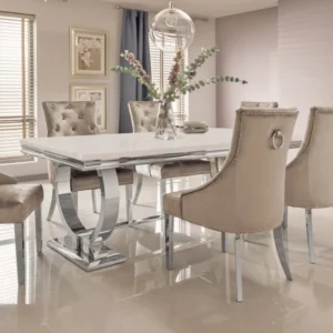 Arriana White Glass Dining Table With 4 Chairs