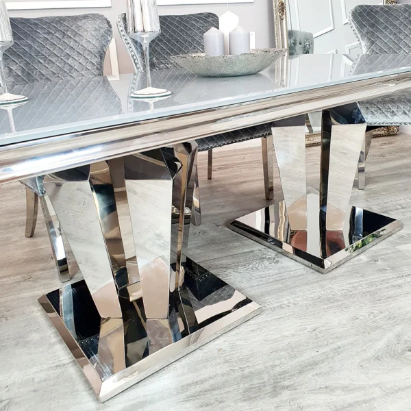Athena 1.8m Light Grey Marble Dining Table With 4 Chairs - Image 2
