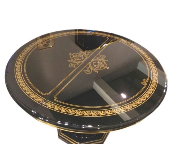 Ben Company Betty Black and Gold Finish Italian Round Extension Dining Table Only