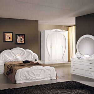 Ben Company Giada White Italian Bed Group Set with 6/4 Door Wardrobe
