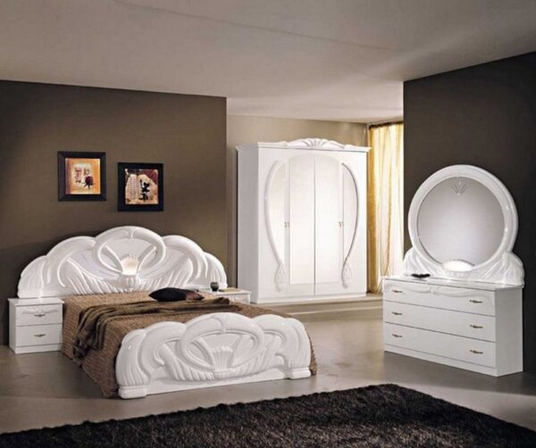 Ben Company Giada White Italian Bed Group Set with 6/4 Door Wardrobe