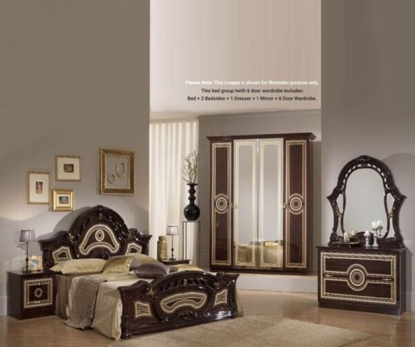 Ben Company Sara Mahogany Bed Group Set with 6/4 Door Wardrobe