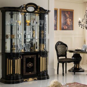 Ben Company Betty Black and Gold Finish Italian 3 Door Display Cabinet