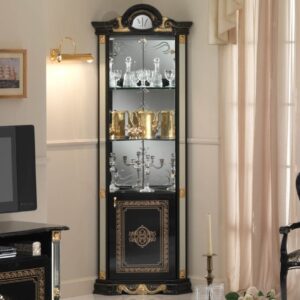 Ben Company Betty Black and Gold Finish Italian Corner Display Cabinet