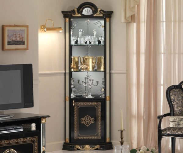 Ben Company Betty Black and Gold Finish Italian Corner Display Cabinet