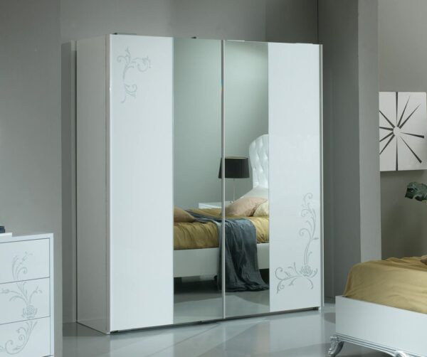 Ben Company Daniela White and Silver Italian 2 Door Sliding Wardrobe