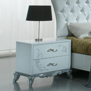 Ben Company Daniela White and Silver Italian Night Table