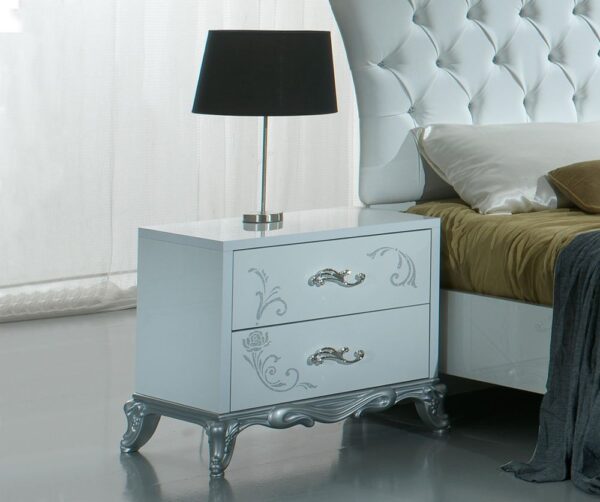 Ben Company Daniela White and Silver Italian Night Table