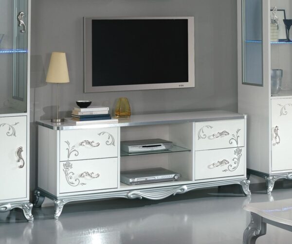 Ben Company Daniela White and Silver Italian Plasma TV Cabinet