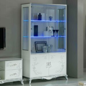 Ben Company Daniela White and Silver Italian 2 Door Vitrine