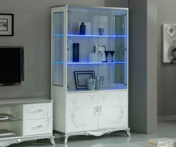 Ben Company Daniela White and Silver Italian 2 Door Vitrine