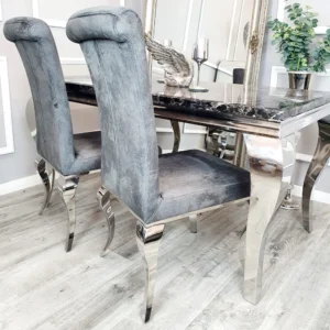 Louis Chrome Pandora Marble Dining Table And Emma Dining Chairs Set