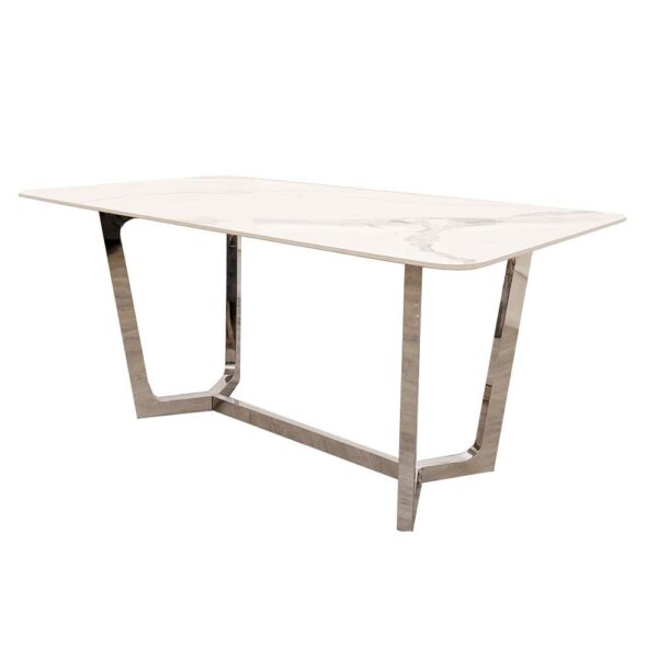 Furnish 365 Lucien Polar White Sintered Stone and Chrome Dining Table (W160cm)