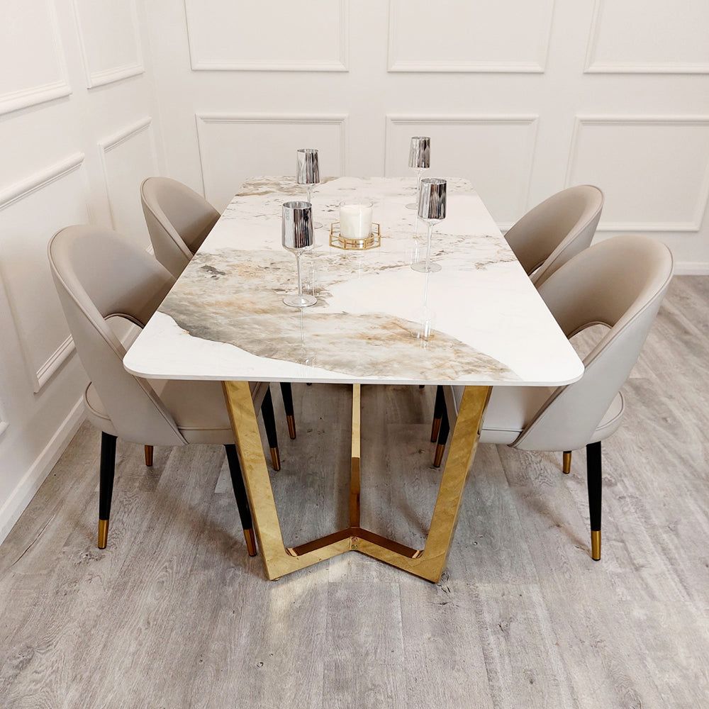 Furnish 365 Lucien Pandora Gold Sintered Stone and Gold Dining Table(W180cm)