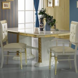 Ben Company New Venus Beige and Gold Italian Extension Dining Table Only