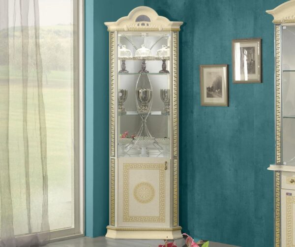 Ben Company New Venus Beige and Gold Italian Corner Display Cabinet