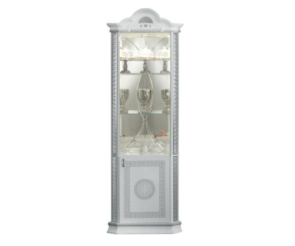 Ben Company New Venus White and Silver Italian Corner Display Cabinet