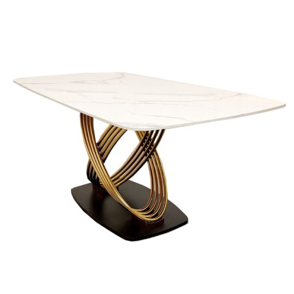 Furnish 365 Orion Polar White Sintered Stone and Gold Dining Table