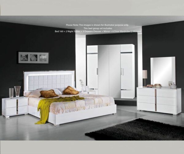 H2O Design San Marino Italian Bedroom Set with 6/4 Door Wardrobe