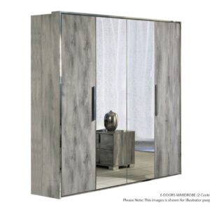 H2O Design Serena Light Grey Italian 6 Door Wardrobe