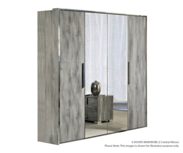 H2O Design Serena Light Grey Italian 6 Door Wardrobe
