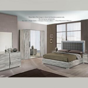 H2O Design Serena Light Grey Italian Bedroom Set with 6/4 Door Wardrobe