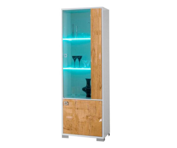 Ben Company Stella White and Oak Finish Italian 1 Door Vitrine