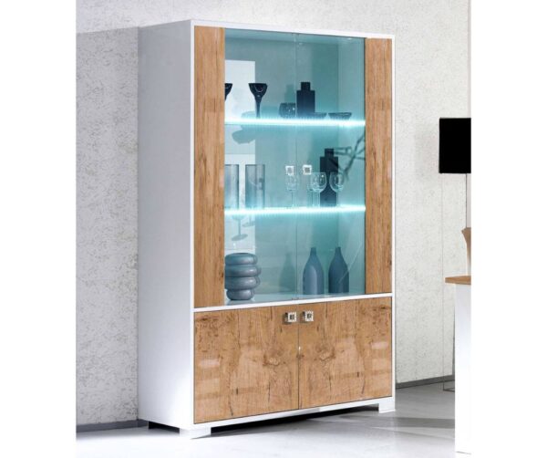 Ben Company Stella White and Oak Finish Italian 2 Door Vitrine