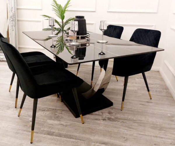 Furnish 365 Venus Black Sintered Stone and Chrome Dining Table