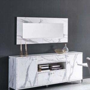 Ben Company Vittoria White Marble Finish Italian 4 Door Sideboard