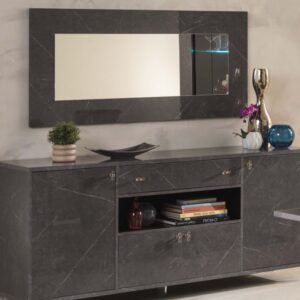 Ben Company Vittoria Grey Marble Finish Italian 4 Door Sideboard