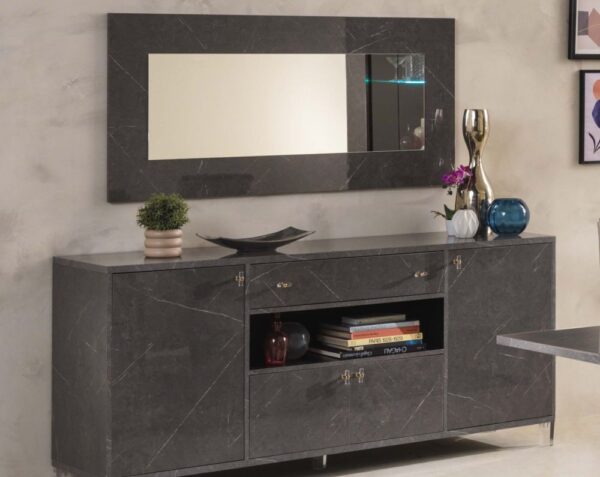 Ben Company Vittoria Grey Marble Finish Italian 4 Door Sideboard